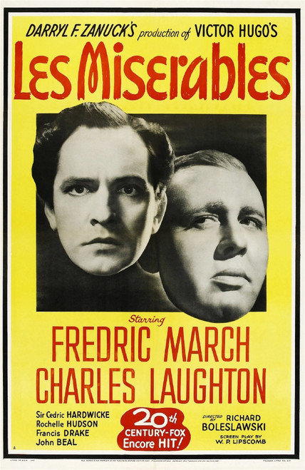 Les Miserables Us Re-Release Poster Art From Left: Fredric March Charles Laughton 1935. Tm & Copyright ??20Th Century Fox Film Corp. All Rights Reserved/Courtesy Everett Collection Movie Poster Masterprint - Item # VAREVCMCDLEMIFE004H