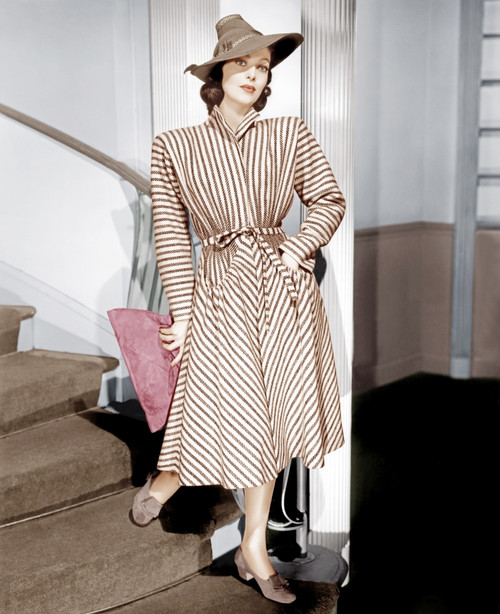 The Doctor Takes A Wife Loretta Young Modeling A Striped Wool Coat Designed By Irene 1940 Photo Print - Item # VAREVCM8DDOTAEC001H