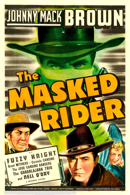 The Masked Rider Top And Bottom Center: Johnny Mack Brown Bottom Left: Fuzzy Knight Bottom Right: Carmela Cansino 1941. Movie Poster Masterprint - Item # VAREVCMCDMARIEC011H