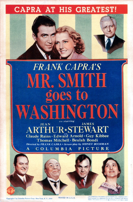 Mr. Smith Goes To Washington James Stewart Jean Arthur Claude Rains Edward Arnold Guy Kibbee Thomas Mitchell Beulah Bondi 1939 Movie Poster Masterprint - Item # VAREVCMMDMRSMEC003H