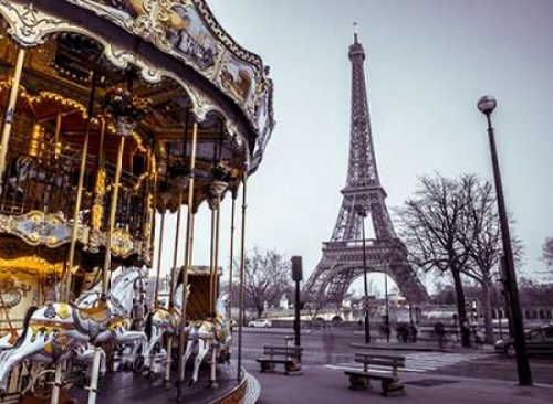 Carousel with the Eiffel tower in the background Poster Print by  Assaf Frank - Item # VARPDXAF20120313097C08