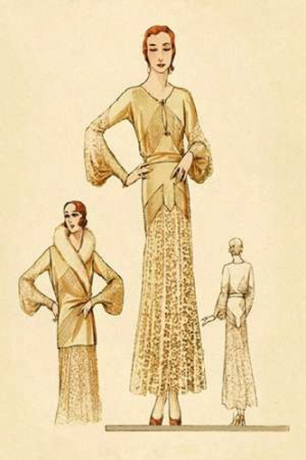 Winter Dress and Overcoat in Yellow Poster Print by Vintage Fashion - Item # VARPDX379249