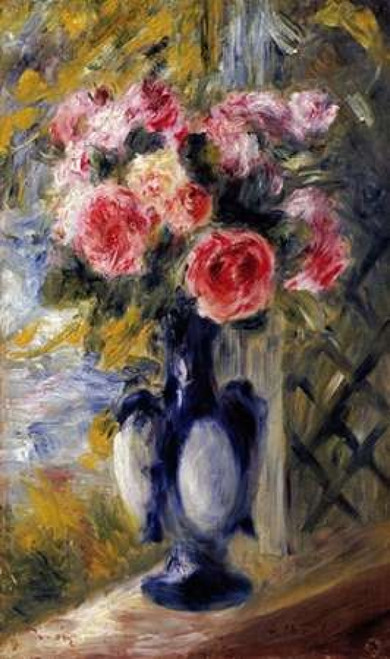 Roses In a Blue Vase Poster Print by  Pierre-Auguste Renoir - Item # VARPDX267132