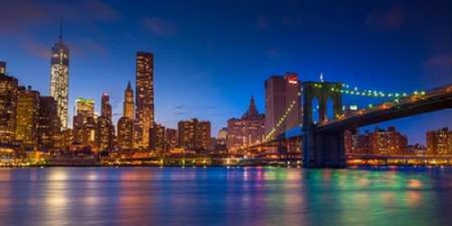 Evening shot of Lower Manhattan skyline and Brooklyn Bridge, New York Poster Print by  Assaf Frank - Item # VARPDXAF20131116675