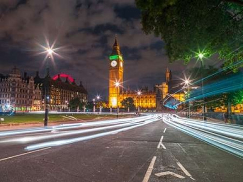 Westminster Abby and Big Ben with strip lights, London, UK Poster Print by  Assaf Frank - Item # VARPDXAF20150731120