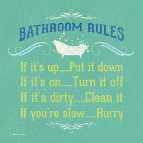 Bathroom Rules  - Green Poster Print by Stephanie Marrott