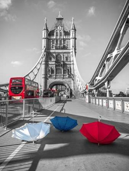 Colorful umbrellas on Tower bridge, London, UK Poster Print by  Assaf Frank