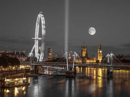 Night view of the London Eye, Golden Jubilee bridge and Westminster, London, UK Poster Print by  Assaf Frank - Item # VARPDXAF20140810029PC06