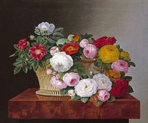 Still Life of Roses In a Basket on a Ledge Poster Print by  Johan Laurents Jensen - Item # VARPDX268164