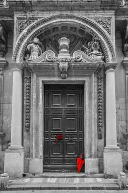 Bunch of roses with umbrella on door of a building in Mdina, Malta Poster Print by  Assaf Frank - Item # VARPDXAF201505161613C01