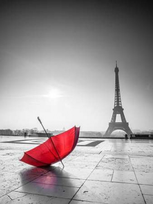 Umbrella in front of the Eiffel tower, Paris, France Poster Print by  Assaf Frank - Item # VARPDXAF20120314311C07