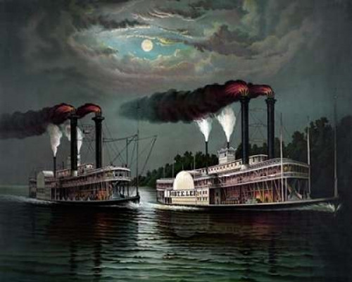Race of the steamers Robert. E. Lee and Natchez on the Mississippi Poster Print by Donaldosn - Item # VARPDX375028