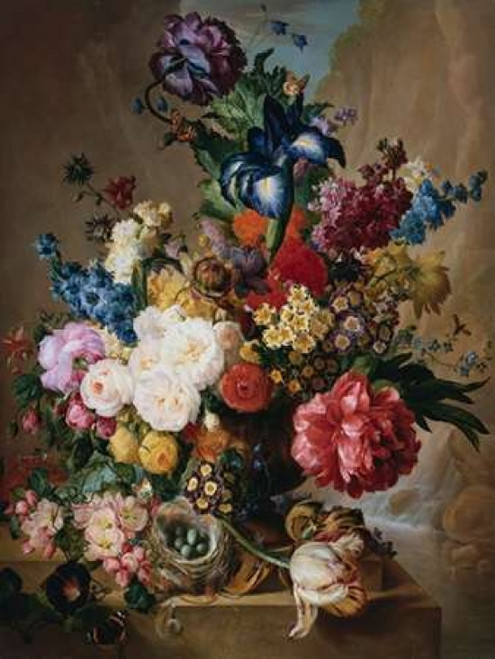 Poppies Peonies and other Flowers in a Terracotta Vase Poster Print by Jan van Os - Item # VARPDX3AA1093
