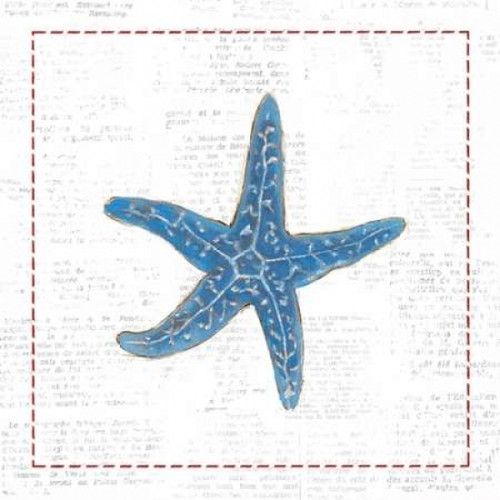 Navy Starfish on Newsprint with Red Poster Print by Emily Adams - Item # VARPDX23557
