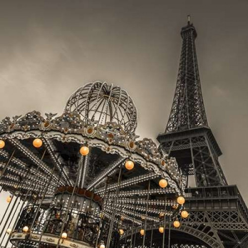 Carousel with the Eiffel tower in the background Poster Print by  Assaf Frank