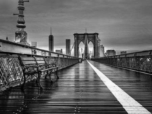 Empty bench on the pedestrian walkway of the Brooklyn Bridge, New York Poster Print by  Assaf Frank - Item # VARPDXAF20131116286C01