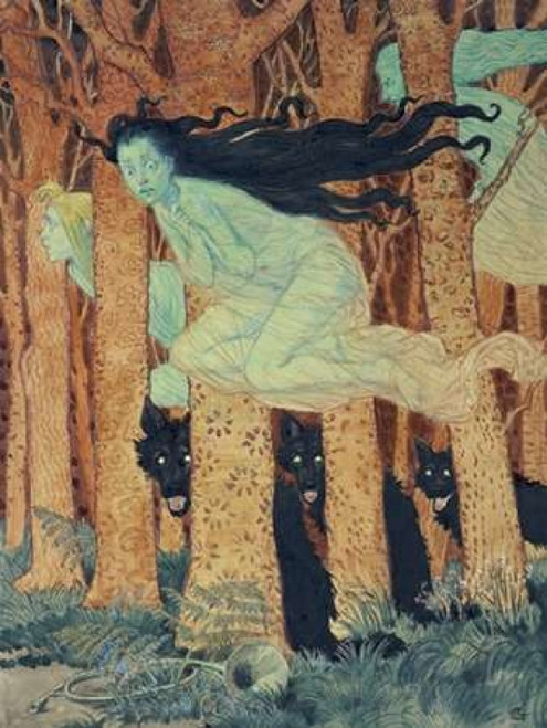 Three Women and Three Wolves Poster Print by  Eugene Grasset - Item # VARPDX282144