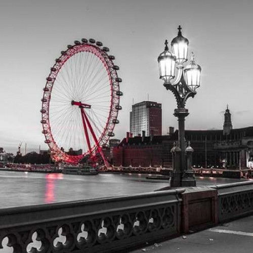 Street lamp on Westminster Bridge with London Eye in background, London, UK Poster Print by  Assaf Frank - Item # VARPDXAF20150718005C03