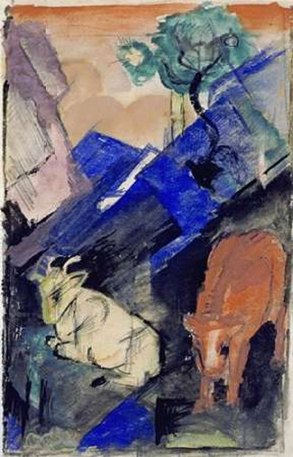 Two Cattle In a Hilly Landscape Poster Print by  Franz Marc - Item # VARPDX266830