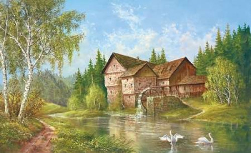 Mill With Swans Poster Print by Helmut Glassl - Item # VARPDX87083
