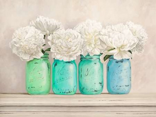 Peonies in Mason Jars Poster Print by Jenny Thomlinson - Item # VARPDX3JT3715