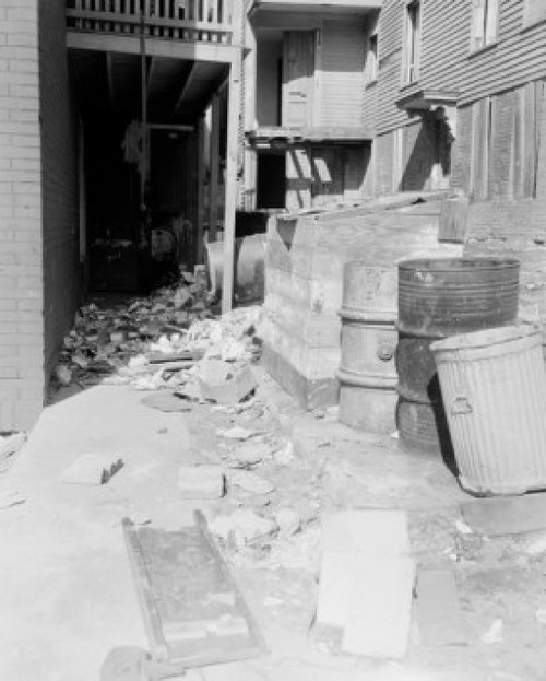 USA  Massachusetts  Worcester  Alley at rear of building with litter Poster Print - Item # VARSAL255424324