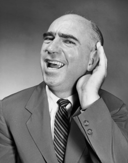 Portrait of mature man with hand cupped to ear Poster Print - Item # VARSAL2553769