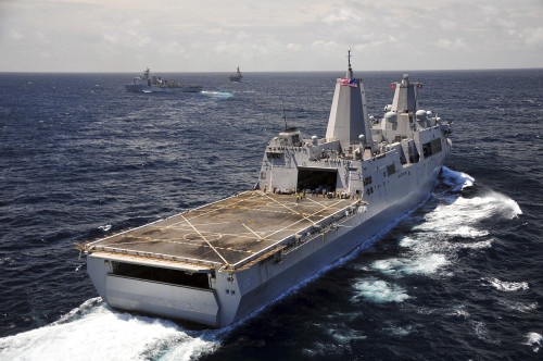 Rear view of USS Green Bay with a convoy of ships in the Indian Ocean Poster Print - Item # VARPSTSTK104801M