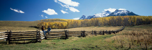 View of the Last Dollar Ranch, Mount Sneffels, Sneffels Range, San Juan Mountains, Ouray County, Colorado, USA Poster Print - Item # VARPPI23442