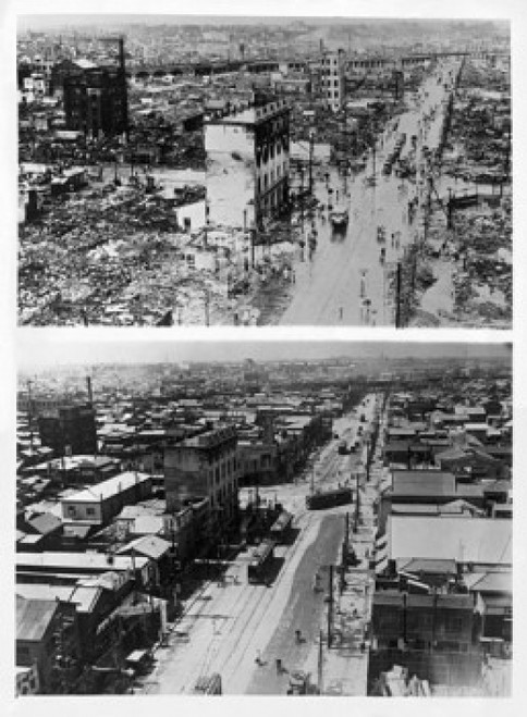 High angle view of Hongkucho Street in Tokyo the after
