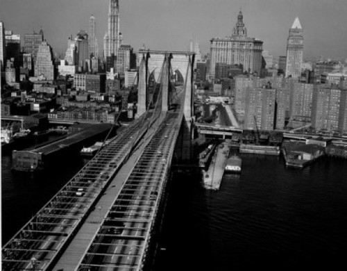USA  New York State  New York City  Manhattan Island  cityscape with suspended bridge Poster Print - Item # VARSAL255416210
