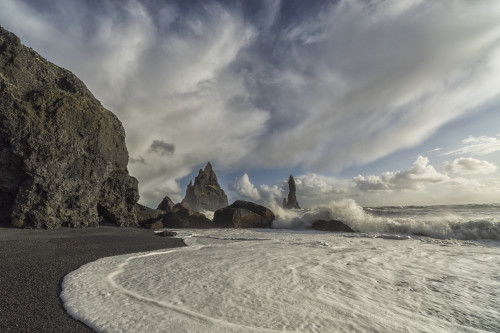 Large waves crash against the shoreline and sea stacks on the southern shore of Iceland, near Vik; Iceland PosterPrint - Item # VARDPI12268148