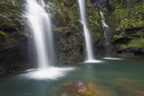 Hawaii, Maui, Hana, The three Waikani Falls with a clear blue pond on The Road To Hana PosterPrint - Item # VARDPI2116357