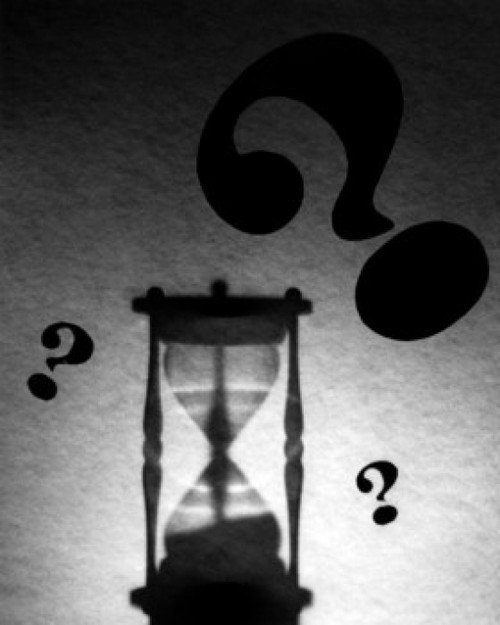 Shadow of hourglass on wall with question marks Poster Print
