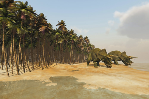 Two Triceratops come down to a lake to drink some water. Poster Print - Item # VARPSTCFR200016P