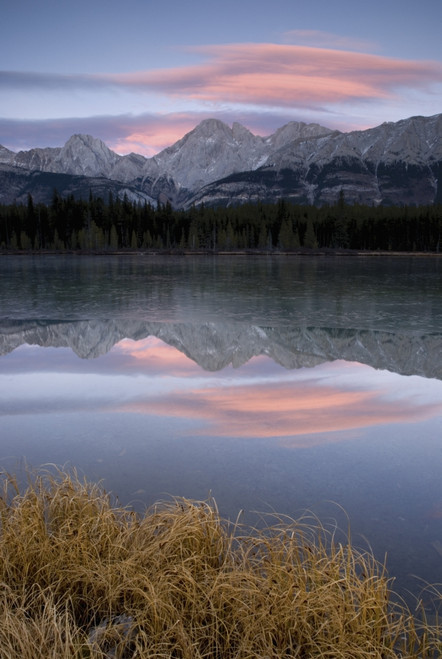 Partially Frozen Spillway Lake At Sunset; Kananaskis, Alberta, Canada PosterPrint - Item # VARDPI1900784