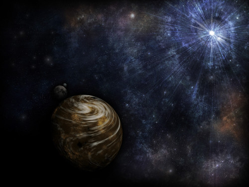 Illustration of a bright star illuminating a nearby planet Poster Print - Item # VARPSTGER100023S