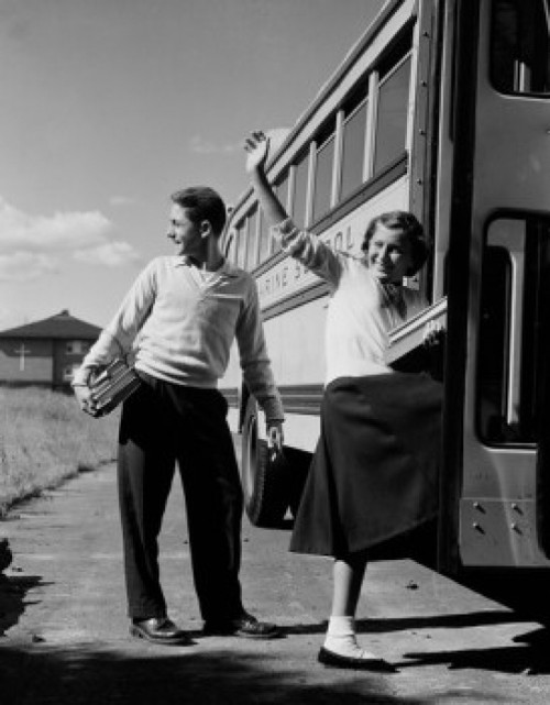 Teenage girl and boy boarding school bus Poster Print - Item # VARSAL255422118 Teenage girl and boy boarding school bus Poster Print - Item # VARSAL255422118