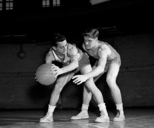 Men playing basketball in gym Poster Print - Item # VARSAL255417048