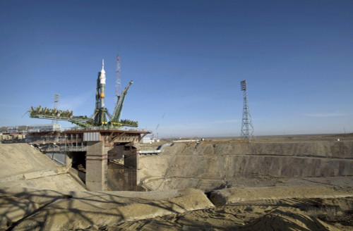 March 24, 2009 - The Soyuz rocket is erected into position at the launch pad at the Baikonur Cosmodrome in Kazakhstan. Poster Print - Item # VARPSTSTK202557S