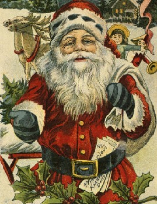 Christmas Greetings:  Santa With Reindeer  Nostalgia cards Poster Print - Item # VARSAL9801191