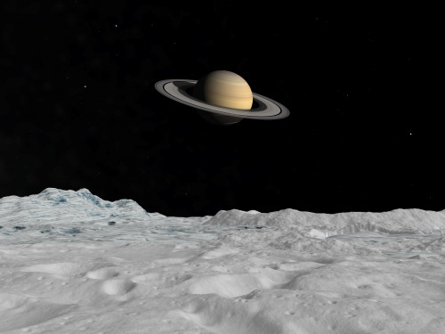 Artist's concept of Saturn as seen from the surface of its moon Iapetus Poster Print - Item # VARPSTWMY100089S
