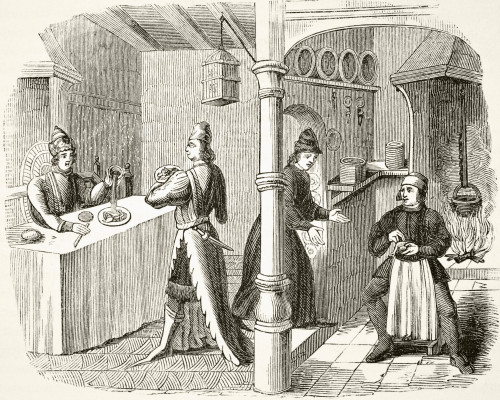 Typical Fifteenth Century Dining Room And Kitchen. From The National And Domestic History Of England By William Aubrey Published London Circa 1890 PosterPrint - Item # VARDPI1855830