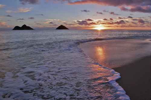 Hawaii, Oahu, Lanikai, Sunrise With The Mokulua Islands In The Distance. PosterPrint - Item # VARDPI1989402