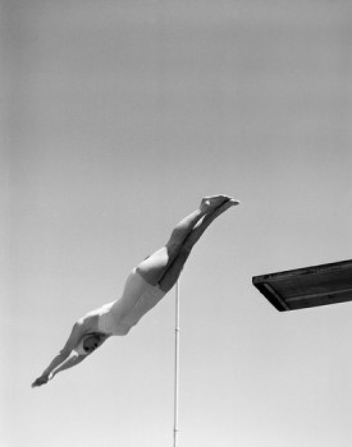 Swimmer jumping off diving board Poster Print - Item # VARSAL255421861