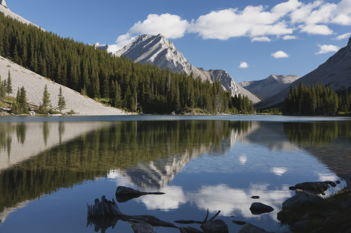 Mountain reflecting in lake with blue sky and clouds in kananaskis provincial park;Alberta canada PosterPrint - Item # VARDPI2183107