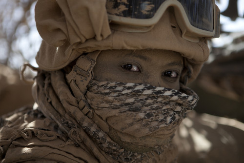 September 24, 2010 - U.S. Marine stares out of a medium tactical vehicle replacement after the dust settled during a convoy through Helmand province, Afghanistan. Poster Print - Item # VARPSTSTK106230M