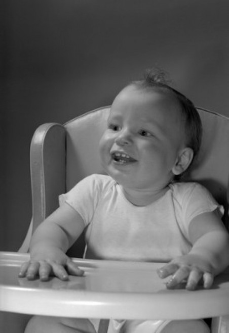 Baby sitting in high chair smiling Poster Print - Item # VARSAL2559699 Baby sitting in high chair smiling Poster Print - Item # VARSAL2559699