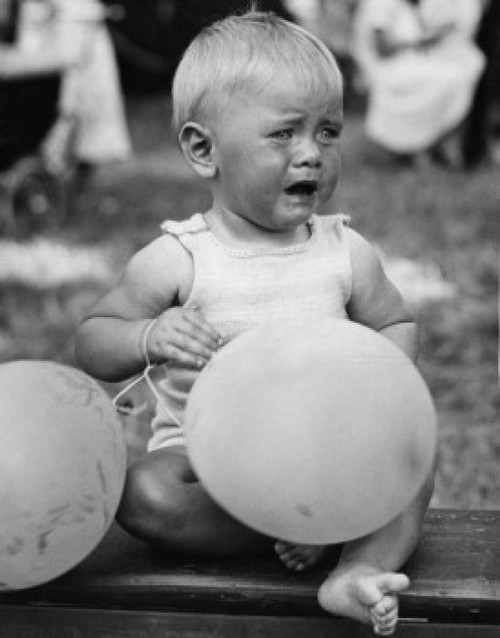 Crying baby girl with balloons Poster Print - Item # VARSAL990359106