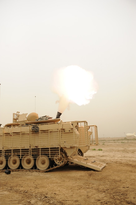 April 25, 2009 - U.S. Soldiers fire the M120 Mortar system out of a M113 Armored Personal Carrier on Forward Operating Base Taji, Baghdad, Iraq. Poster Print - Item # VARPSTSTK106061M